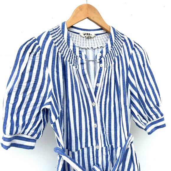 Boden Ada Double Cloth Blue White Stripe Midi Dress Sundress 6 Petite Black Belt - Picture 7 of 10